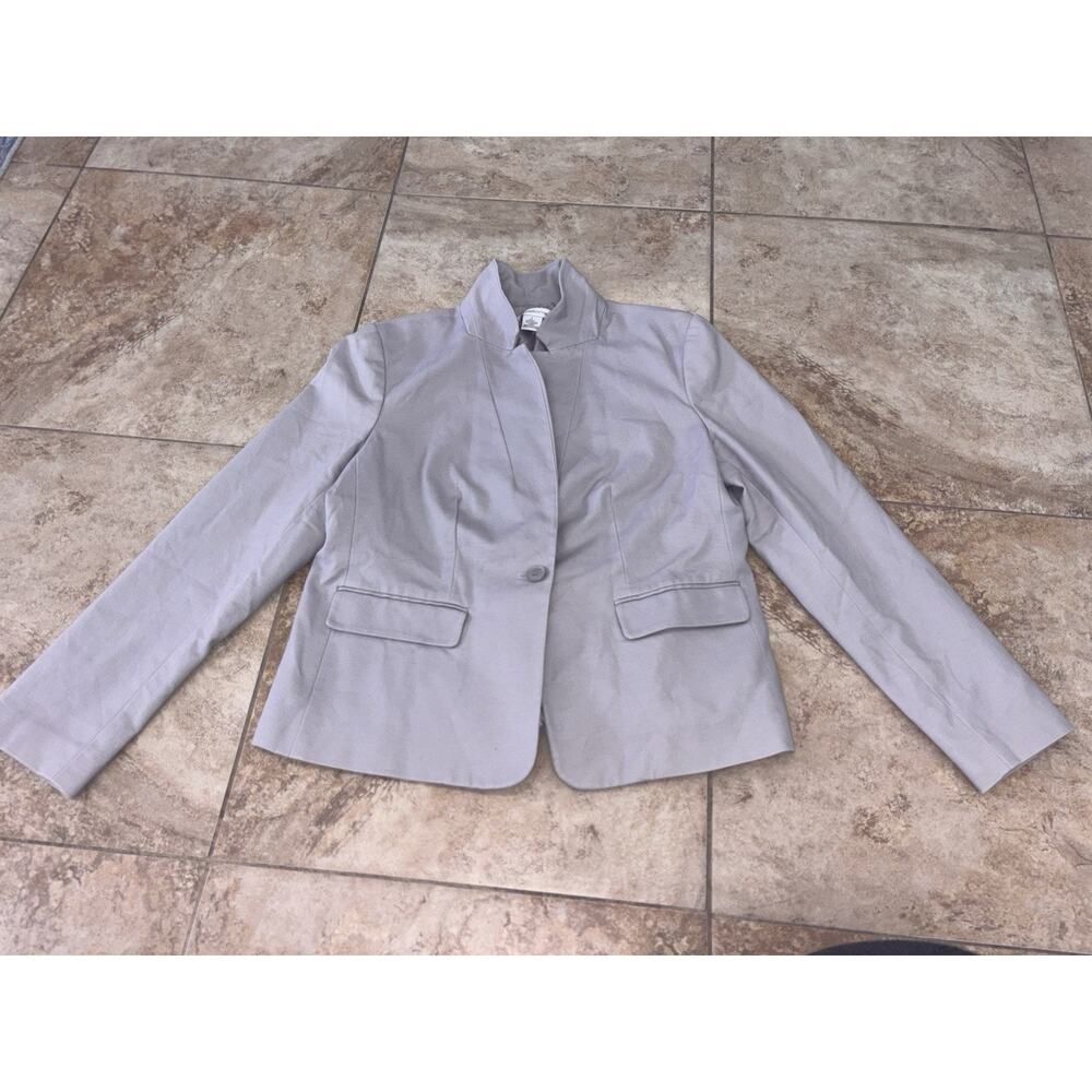 Liz Claiborne Women's Grey Blazer Large Notch Lapel Lined Single-Breasted